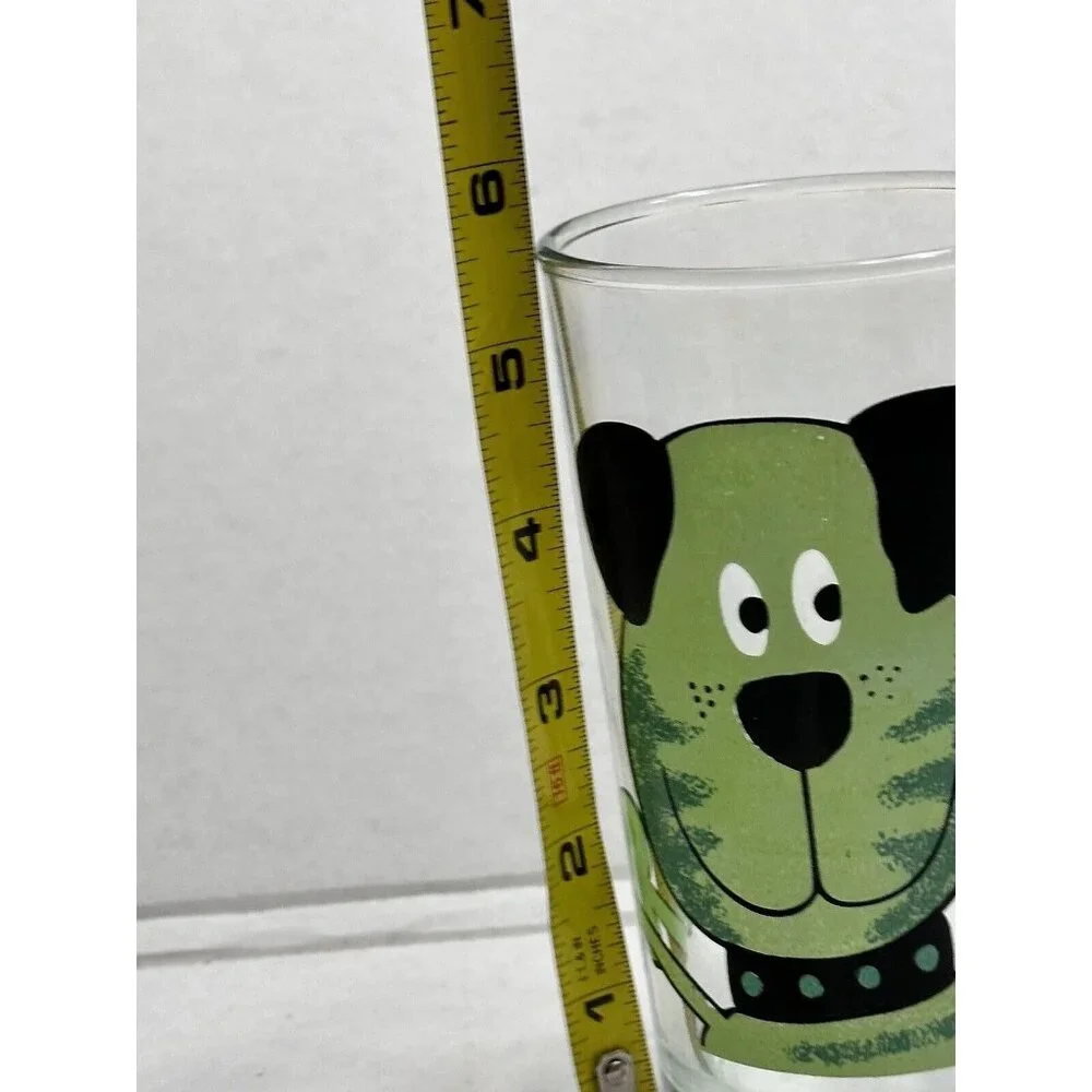 Vintage Firna Indonesia Green Dog Glass‎ Tumbler Cartoon